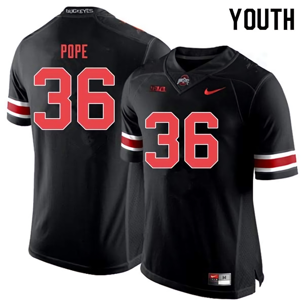 K'Vaughan Pope Ohio State Buckeyes Youth NCAA #36 Nike Black Out College Stitched Football Jersey IHT8256AU